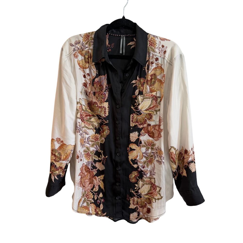 Anthropologie Brielle Floral Button Down Shirt Blouse Sz S Black White Nice!